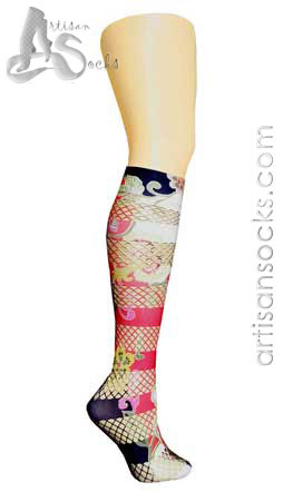 Violet Love Mix Fishnet Sweet Melon Knee High Stockings