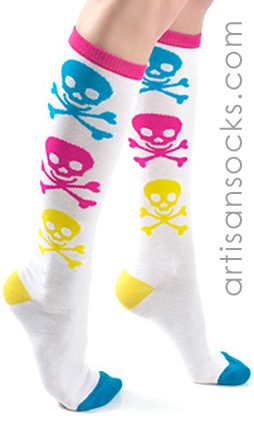 Neon Knee Highs Skull and Crossbones Socks