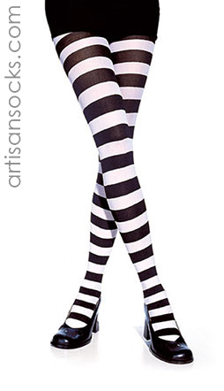 Wide Striped Tights in Black and White