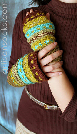 Fleece Lined Colorful Sage Wool Fingerless Glove