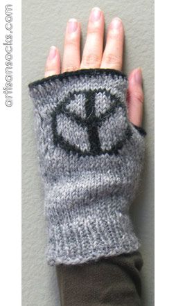 Fleece Lined Peace Sign Gray Wool Fingerless Glove