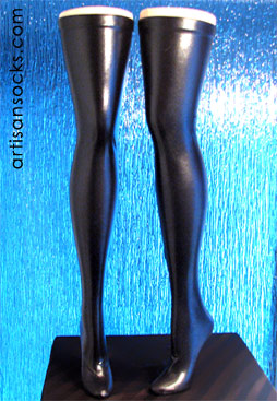 Shimmering Solid Color Black Lam Leather-Look Thigh-Highs