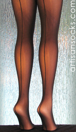 Micro Mesh Black Plus Size Pantyhose with Dark Back Seam