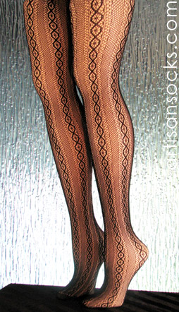 Vertical Striped Black Lace Tights