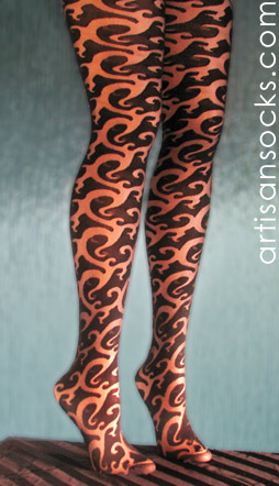 Tattoo Patterned Tights with Black Swirl Design