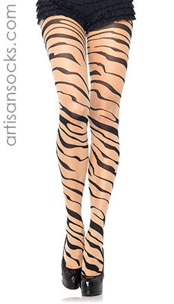 Wildly Sexy Zebra Print Pantyhose in Sheer/Nude and Black