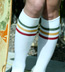 RocknSocks Go Team Rasta White Cotton Striped Knee High Socks