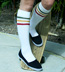 RocknSocks Go Team Rasta White Cotton Striped Knee High Socks