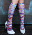 Violet Love Tic Tac Mix Fishnet Knee High Stockings