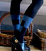 Geometric Sweater Knit Tights in Black with Blue Stripe and Squares