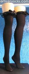 Thigh High Stockings with Ruffle and Bow: Black and Black or Black and Pink