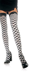 Black and White Derby Checkered Thigh Highs