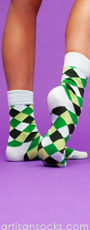 Happy Socks Green Argyle Cotton Crew Socks