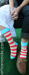 Happy Socks Striped Cotton Crew Socks: Russet, Oatmeal and Aqua