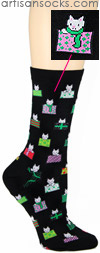 Holiday Socks - Playful Christmas Cat Socks Black