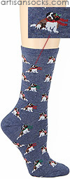 Holiday Socks - Christmas St Bernard Dog Socks Denim Heather