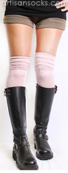 Pink Daisy Knit OTK Socks with Ribbed Top by K. Bell