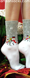K. Bell Snowman Scene Holiday Cotton Crew Socks (Calf Socks)