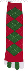 K. Bell Holiday Argyle Toe Socks - Red and Green Crew Socks (Calf Socks)