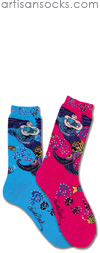 K. Bell Sea Goddess Fuchsia Cotton Crew Socks (Calf Socks)