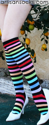 K. Bell Black / Rainbow Striped Knee High Socks