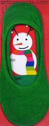 K. Bell Sock Cards - Snowman Holiday Card - Green No Show Socks