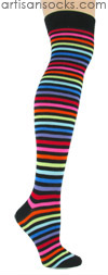 K. Bell Multicolor Stripe on Black Over The Knee Socks (OTK)