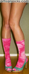 K. Bell Tie Dye Sock Crew - Fuchsia Cotton Crew Socks (Calf Socks)