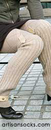 Lara Kazan Tan Wool Knit Leg Warmers with Tan leather tab