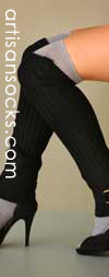 Lara Kazan Black Wool Knit Leg Warmers with leather tab