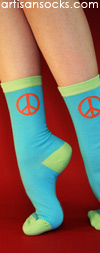 K. Bell Turquoise Peace Sign Crew Socks