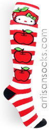Loungefly Hello Kitty Socks- Apple Kitty Striped Knee High Socks