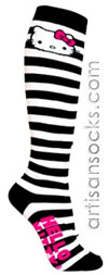 Loungefly Hello Kitty Socks - Black and  White Striped Knee Highs