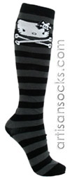 Loungefly Angry Hello Kitty With Crossbones Striped Knee High Black Socks