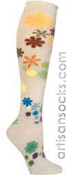 Ozone FLOWER POWER White Ecru Flower Print Angora Knee High Socks