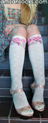 Ozone Sakura Flower Print Knee Socks - Cream