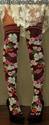 Ozone Japan Bordeaux Flower Print Cotton Over The Knee Socks (OTK)