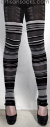 Ozone Stripe and Lace Leggings - Black and Gray Striped Cotton Footless Tights