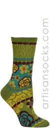 Ozone Patchwork Bubbles Floral Crew Socks - Green
