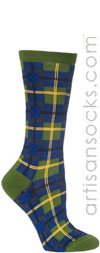 Ozone Gordon Green and Blue Plaid Socks - Short Crew Socks