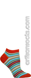 Ozone Pop Stripes Cotton Blend Ankle Socks - Red