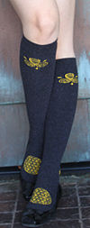 Asian Design Charcoal Knee Socks