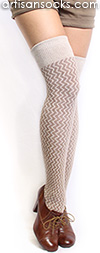 Tan Over the Knee Socks with Vertical Chevron Stripes by RocknSocks