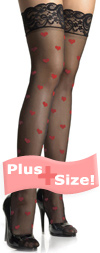 Sheer Lace Top Thigh Highs with Hearts PLUS SIZE