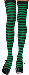 Sexy Striped Thigh High Stockings Black / Kelly Green
