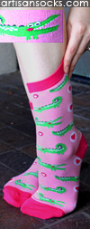Sock it to Me Pink Ankle Socks with Alligators and Hearts