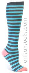 Sock It To Me Baby Blue / Grey Striped Cotton Knee High Knee Socks