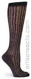 Sock It To Me Fancy Pants: Black and Gold Shiny Crochet Lace Knee Socks