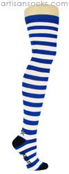 Sourpuss Nautical Star Blue and White Striped Thigh High Socks