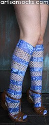 Mix Fishnet Queen Elizabeth Floral Print Knee High Stockings
